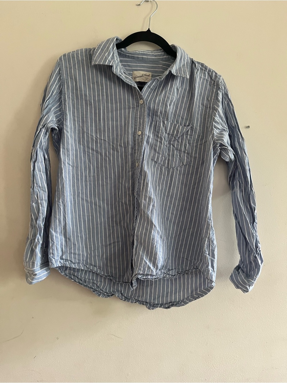 Universal Thread Blue White Pinstripe Button Up Top Small 100% Cotton Coastal